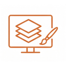 Icon Individualisierbar: Display mit Layer-Stapel und Pinsel-Akzent