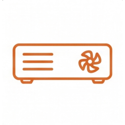 Icon Maklerscreen-Box: schlanke Industrie-Box mit Lüftungsschlitzen und aktivem Kühler